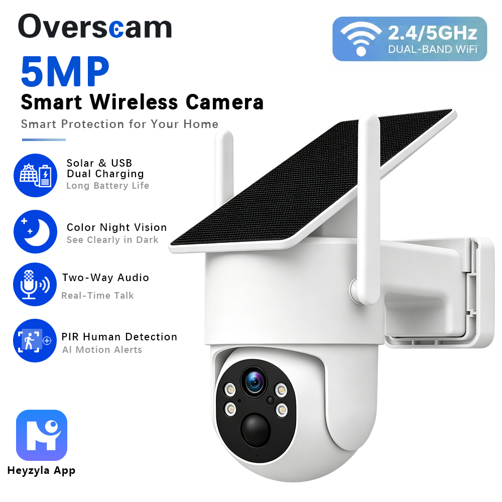 Home Security Wifi Camera - 5MP Solar Powered PTZ Camera For
