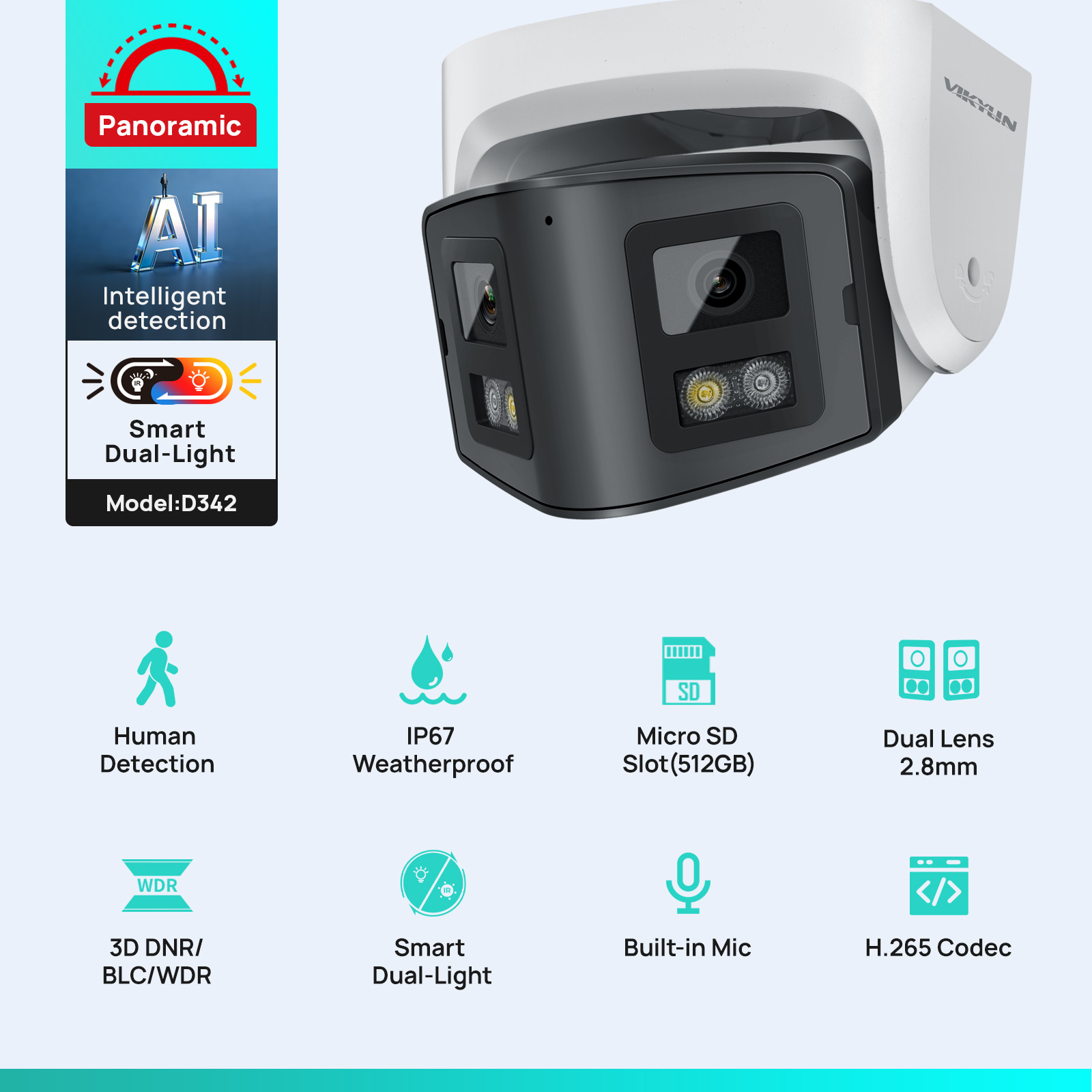 Home Security System Hikvision - Vikylin 4MP Panoramic Dual Lens Smart